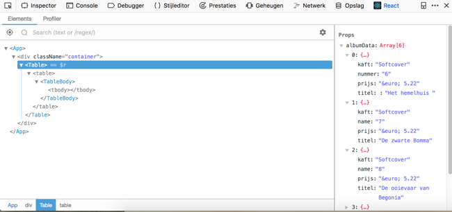 React DevTools - Virtual DOM albumData